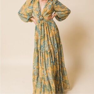 Flying Tomato Yellow and Blue Paisley Maxi Dress
